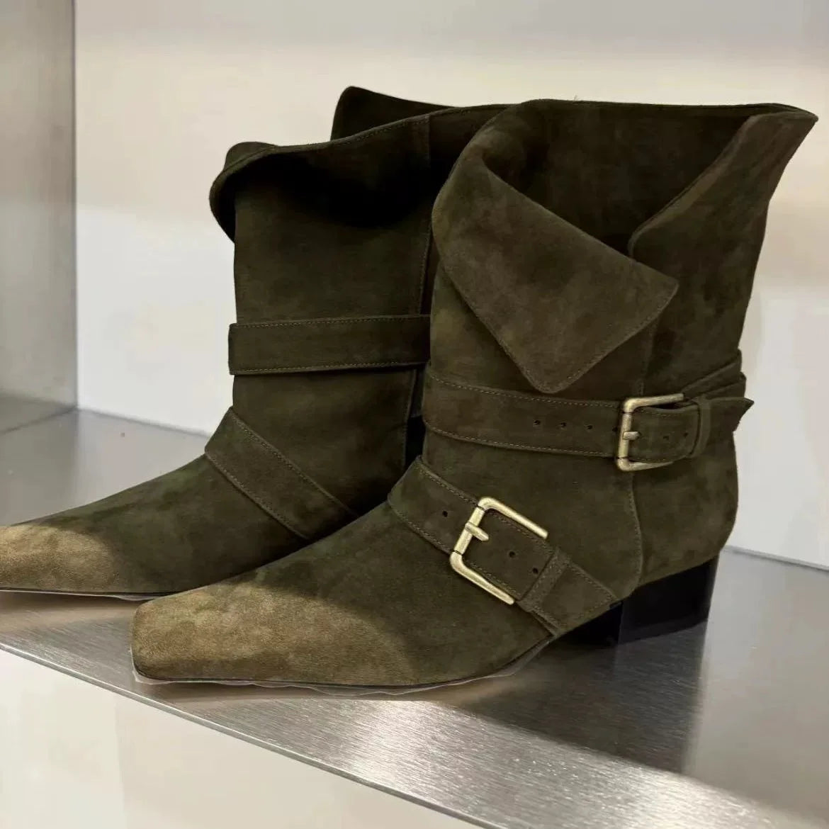 Genuine Leather Butterfly Knot Wrapped Strap Short Ankle Boots Polished Color Distressed Flat Bottomed Bare Shoes
